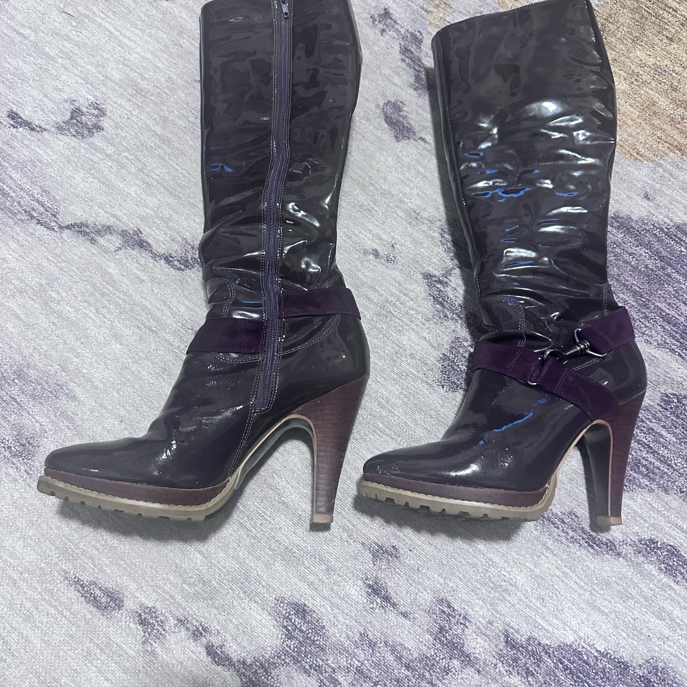Purple patent leather boots